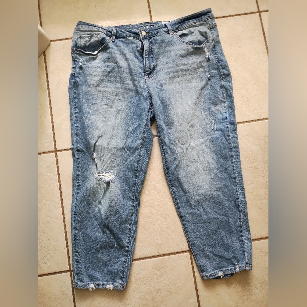 Terra And Sky Mid Rise Denim Jeans Size 20 5 Pocket Zip Closure Distressed